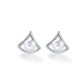 Round Freshwater Pearl Triangle Sterling Silver Stud Earrings